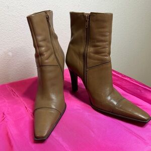 Brown Leather Bronx Heeled Ankle Boots Bootie pointed-toe WM 8 trend streetstyle